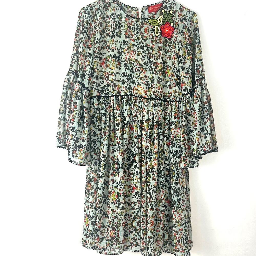 Bhanuni by Jyoti Anthropology Cute Printed Dress W/Embroidered Flower Size 2